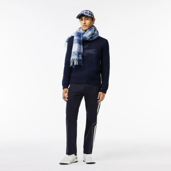Sweaters and Sweatshirts Men Lacoste Men039s Wool Sweater With Quilted Croc Badge Abysm Blue Hde