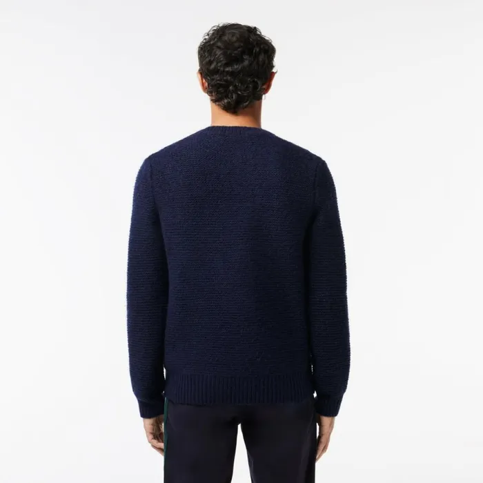 Sweaters and Sweatshirts Men Lacoste Men039s Wool Sweater With Quilted Croc Badge Abysm Blue Hde
