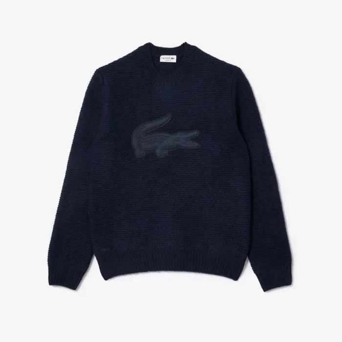Sweaters and Sweatshirts Men Lacoste Men039s Wool Sweater With Quilted Croc Badge Abysm Blue Hde