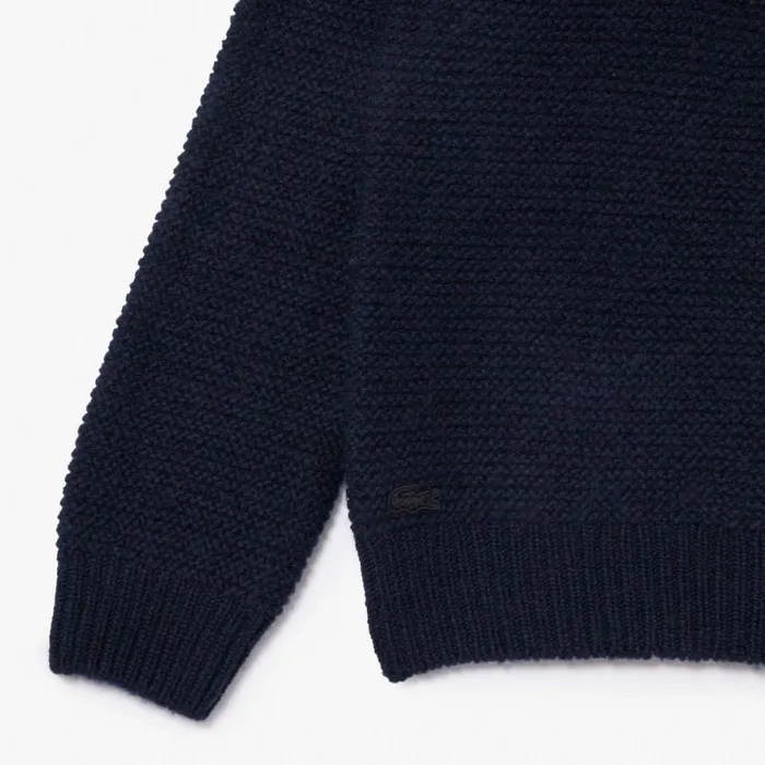 Sweaters and Sweatshirts Men Lacoste Men039s Wool Sweater With Quilted Croc Badge Abysm Blue Hde