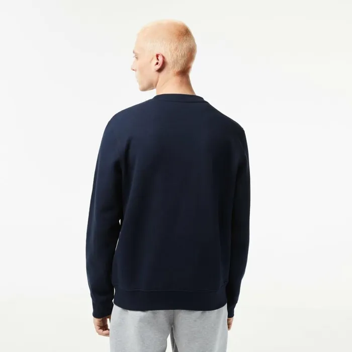 Sweaters and Sweatshirts Men Lacoste Mens Classic Fit Logo Stripe Flannel Sweatshirt Navy Blue 166