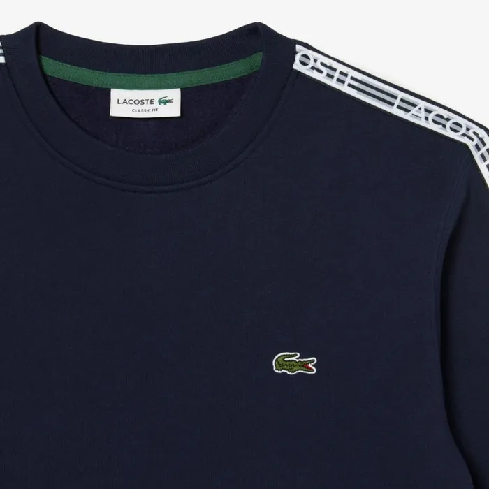 Sweaters and Sweatshirts Men Lacoste Mens Classic Fit Logo Stripe Flannel Sweatshirt Navy Blue 166