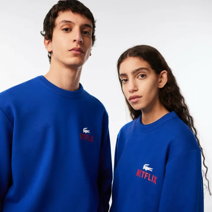 Sweaters and Sweatshirts MenWomen Lacoste Unisex Lacoste X Netflix Crew Neck Print Back Sweatshirt Gentian Blue Jq0