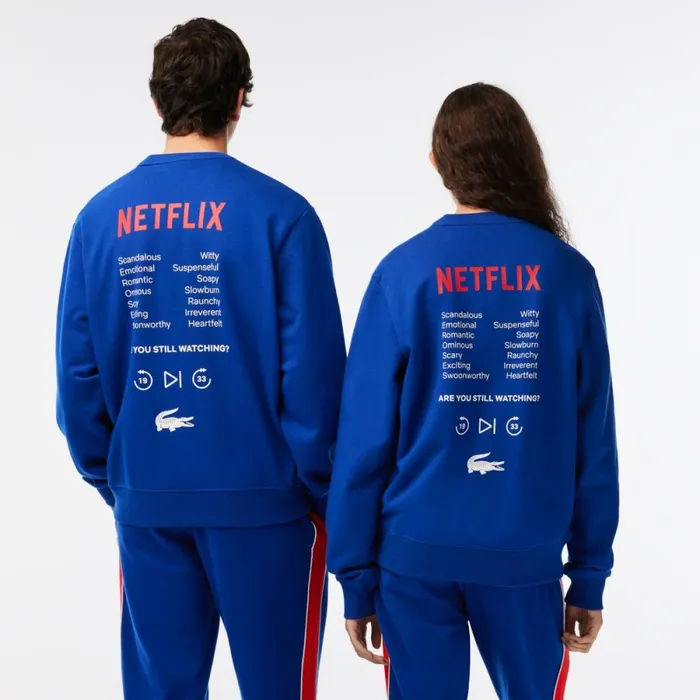 Sweaters and Sweatshirts MenWomen Lacoste Unisex Lacoste X Netflix Crew Neck Print Back Sweatshirt Gentian Blue Jq0