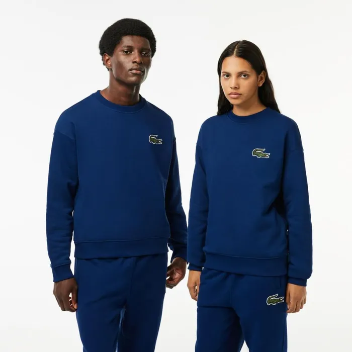 Sweaters and Sweatshirts MenWomen Lacoste Unisex Loose Fit Crocodile Badge Sweatshirt Methylene Blue F9f