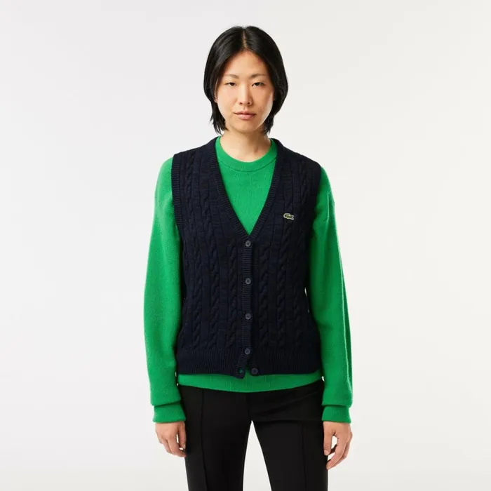 Sweaters and Sweatshirts Women Lacoste Women039s Sleeveless Cable Knit Cotton and Wool Blend Vest Navy Blue L6l Sweaters and Sweatshirts Women Lacoste Women039s Sleeveless Cable Knit Cotton and Wool Blend Vest Navy Blue L6l