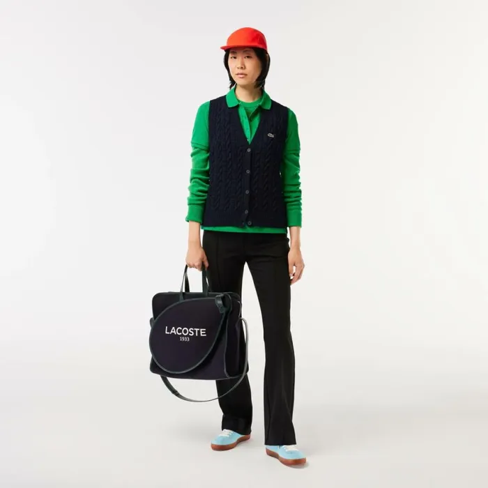 Sweaters and Sweatshirts Women Lacoste Women039s Sleeveless Cable Knit Cotton and Wool Blend Vest Navy Blue L6l