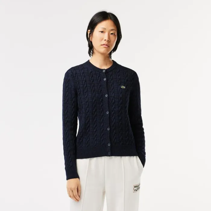 Sweaters and Sweatshirts Women Lacoste Women039s Wool Blend Cable Knit Cardigan Navy Blue L6l Sweaters and Sweatshirts Women Lacoste Women039s Wool Blend Cable Knit Cardigan Navy Blue L6l