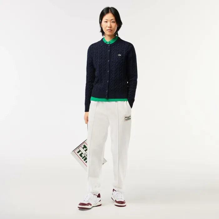 Sweaters and Sweatshirts Women Lacoste Women039s Wool Blend Cable Knit Cardigan Navy Blue L6l