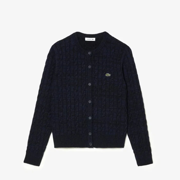 Sweaters and Sweatshirts Women Lacoste Women039s Wool Blend Cable Knit Cardigan Navy Blue L6l