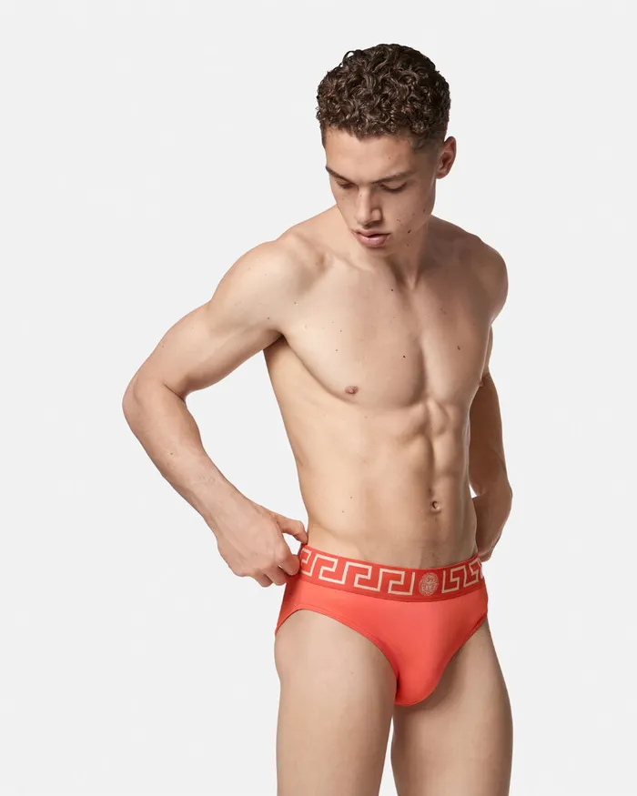 Swimwear Men Versace Greca Border Swim Briefs Red