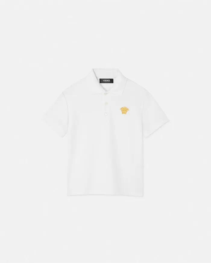 Tshirts and Polos Kids Versace Embroidered Medusa Polo Shirt Whiteprint