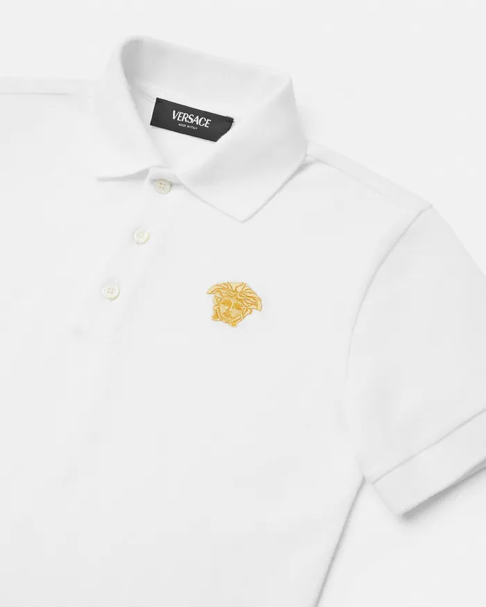 Tshirts and Polos Kids Versace Embroidered Medusa Polo Shirt Whiteprint
