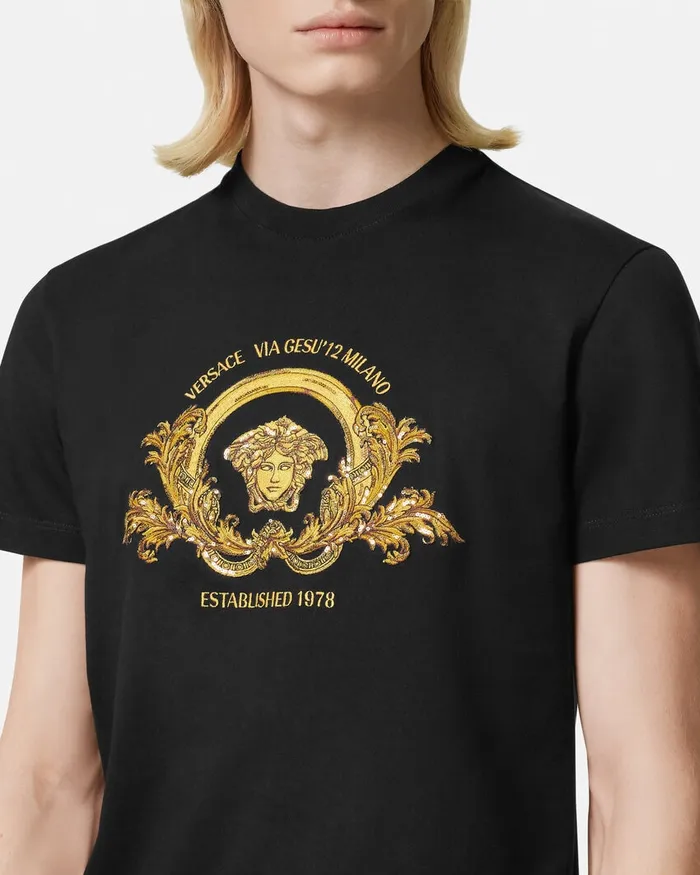 TShirts and Polos Men Versace Embroidered Coupe Blason TShirt Black