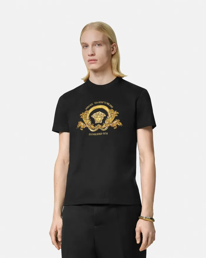 TShirts and Polos Men Versace Embroidered Coupe Blason TShirt Black