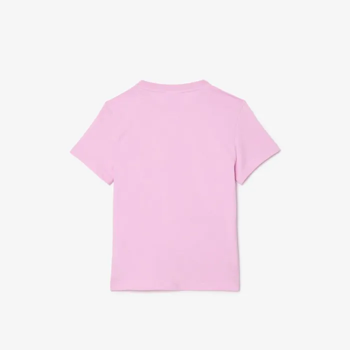 TShirts and Tops Kids Lacoste Kids039 Bright Croc Print Cotton TShirt Pink White Iu9