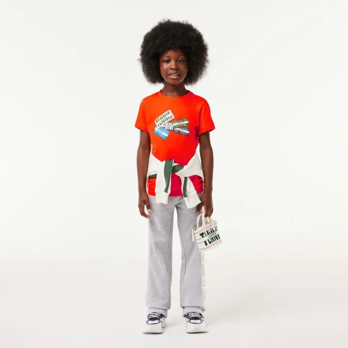 TShirts and Tops Kids Lacoste Kids039 Cotton Badge Print TShirt Sunrise Orange Sji