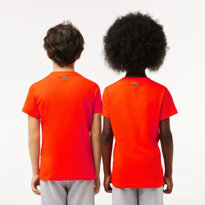 TShirts and Tops Kids Lacoste Kids039 Cotton Badge Print TShirt Sunrise Orange Sji