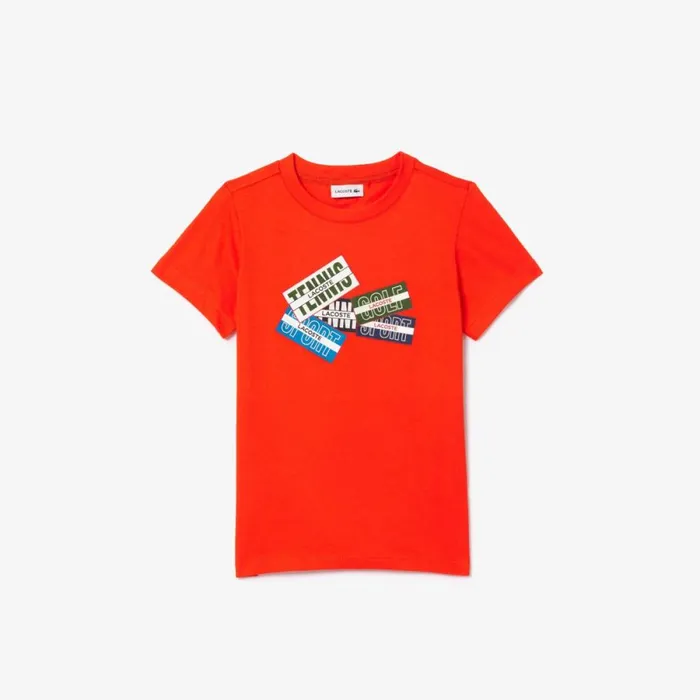 TShirts and Tops Kids Lacoste Kids039 Cotton Badge Print TShirt Sunrise Orange Sji
