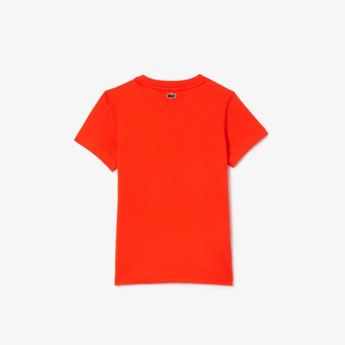 TShirts and Tops Kids Lacoste Kids039 Cotton Badge Print TShirt Sunrise Orange Sji
