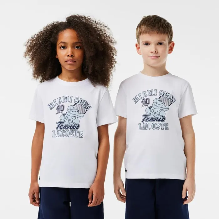TShirts and Tops Kids Lacoste Kids039 Miami Open Edition UltraDry Tennis TShirt White 001