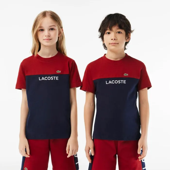 TShirts and Tops Kids Lacoste Kids Colorblock Organic Cotton Jersey TShirt Bordeaux Navy Blue Iqf