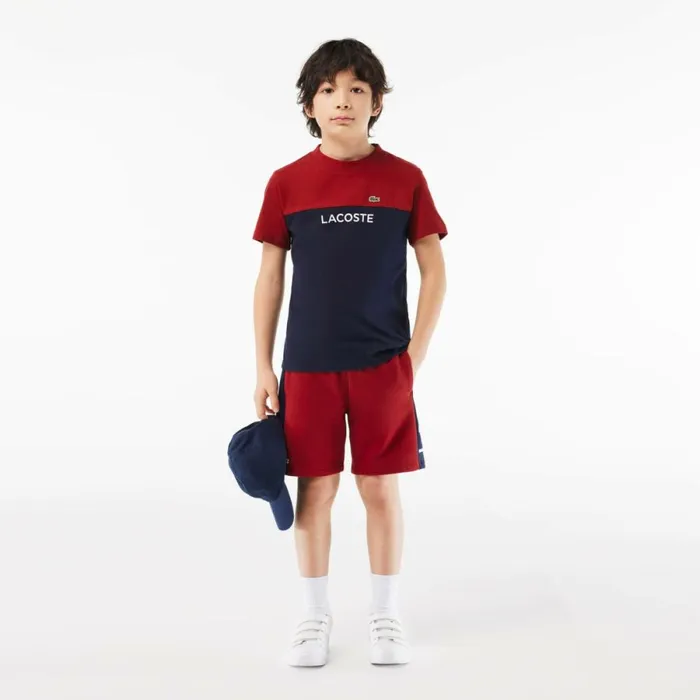 TShirts and Tops Kids Lacoste Kids Colorblock Organic Cotton Jersey TShirt Bordeaux Navy Blue Iqf