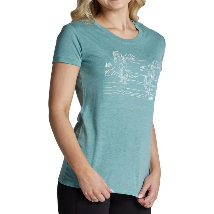 TShirts and Tops Women Justin Boots Desert Scene Tee Blue