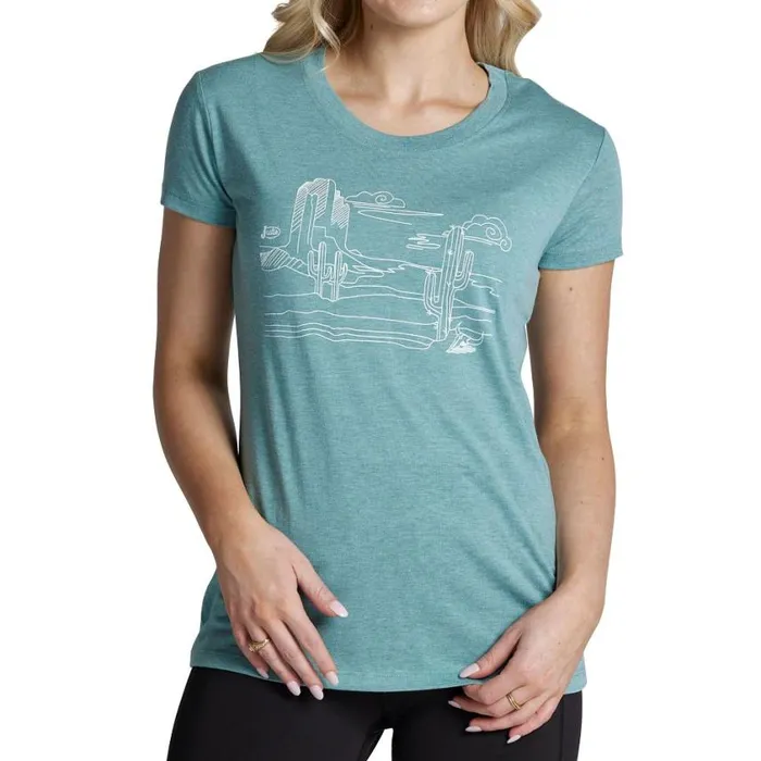TShirts and Tops Women Justin Boots Desert Scene Tee Blue