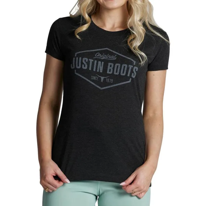 TShirts and Tops Women Justin Boots Hexagon Outline Tee Grey