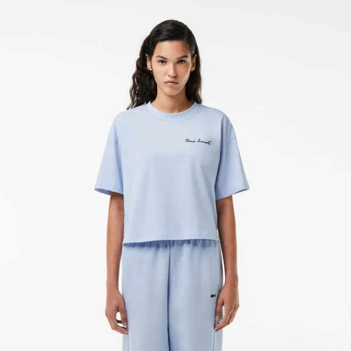 TShirts and Tops Women Lacoste Women039s Relaxed Fit Text Print TShirt Phoenix Blue J2g