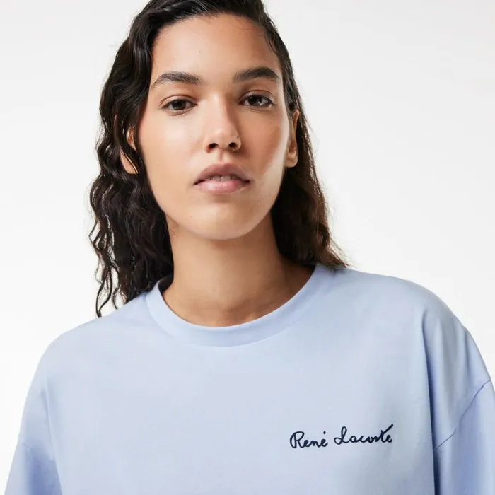 TShirts and Tops Women Lacoste Women039s Relaxed Fit Text Print TShirt Phoenix Blue J2g