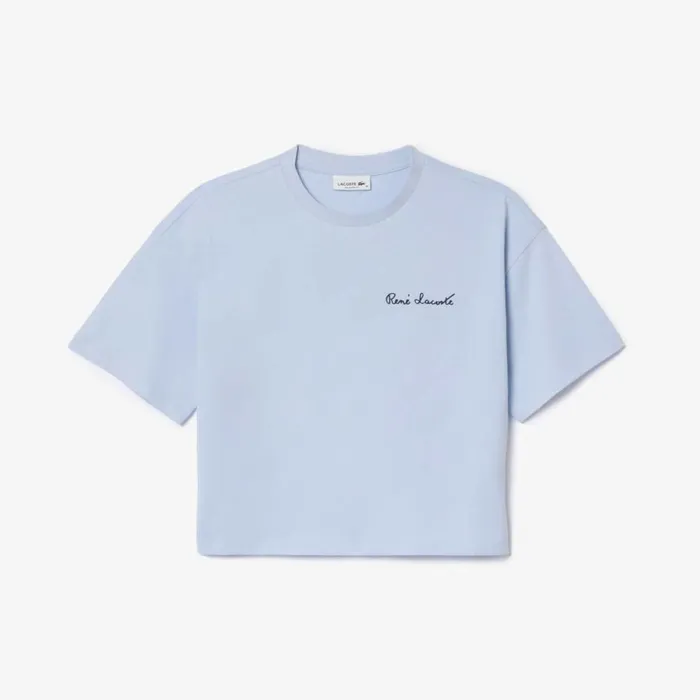 TShirts and Tops Women Lacoste Women039s Relaxed Fit Text Print TShirt Phoenix Blue J2g