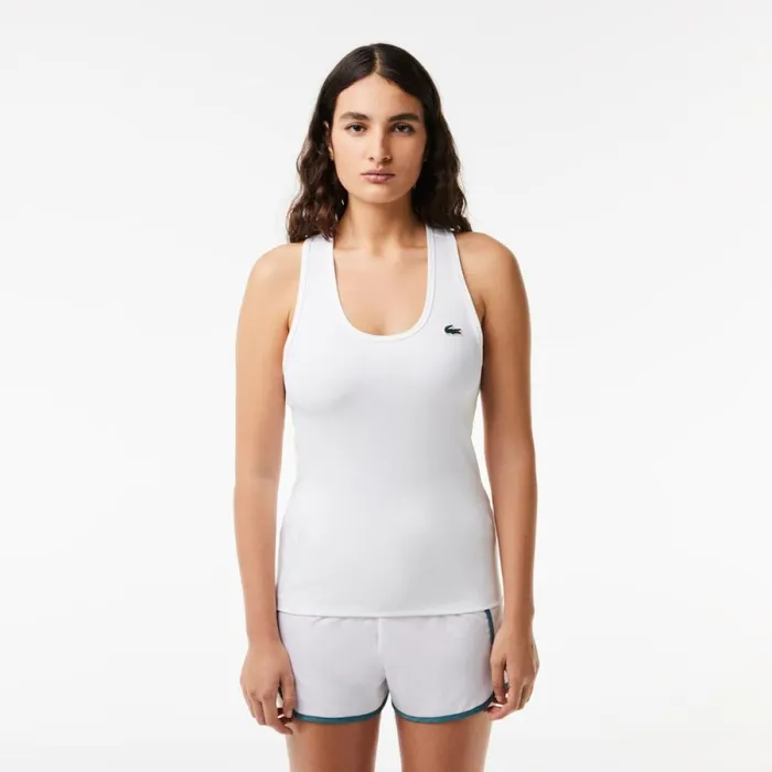 TShirts and Tops Women Lacoste Womens Sport Slim Fit Ribbed Tank White 001