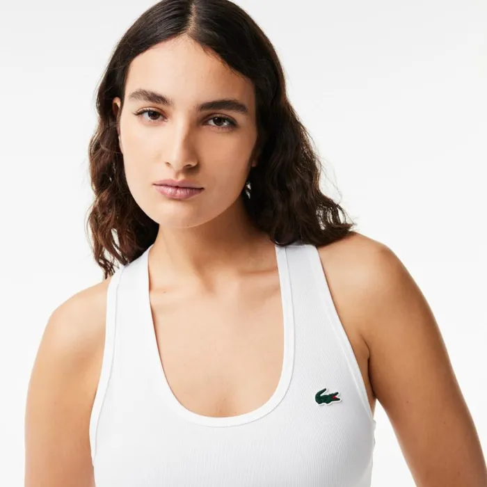 TShirts and Tops Women Lacoste Womens Sport Slim Fit Ribbed Tank White 001
