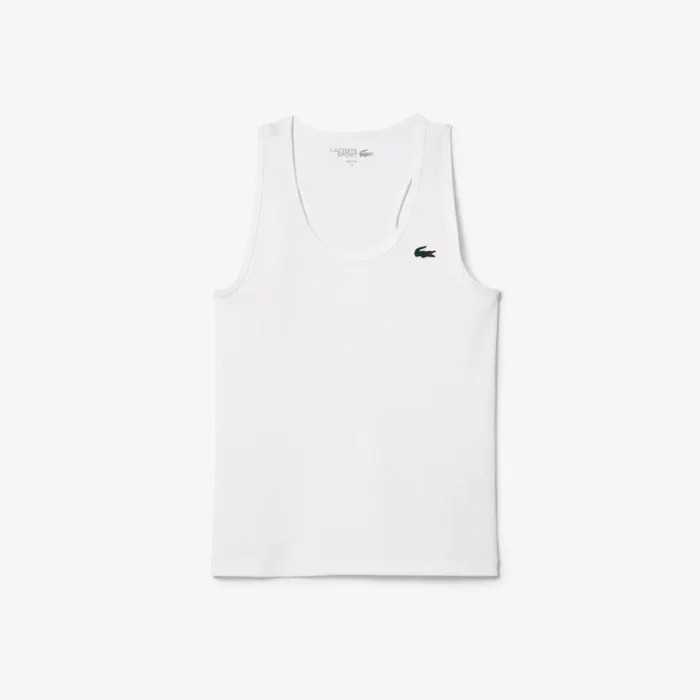 TShirts and Tops Women Lacoste Womens Sport Slim Fit Ribbed Tank White 001