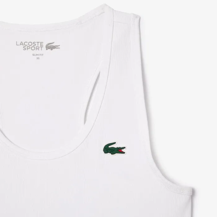 TShirts and Tops Women Lacoste Womens Sport Slim Fit Ribbed Tank White 001