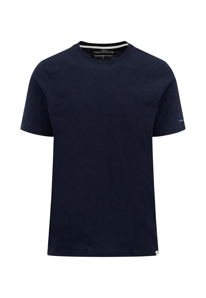 Tshirts Men FYNCHHATTON CasualFit SlubJersey Tshirt Offwhitenavyorient Redcrystal Blue