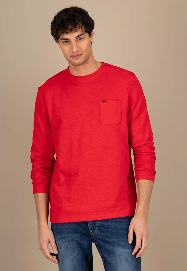 Tshirts Men FYNCHHATTON Long sleeved Shirt With A Circular Neckline And Breast Pocket Poppy Rednavynew Offwhite Tshirts Men FYNCHHATTON Long sleeved Shirt With A Circular Neckline And Breast Pocket Poppy Rednavynew Offwhite