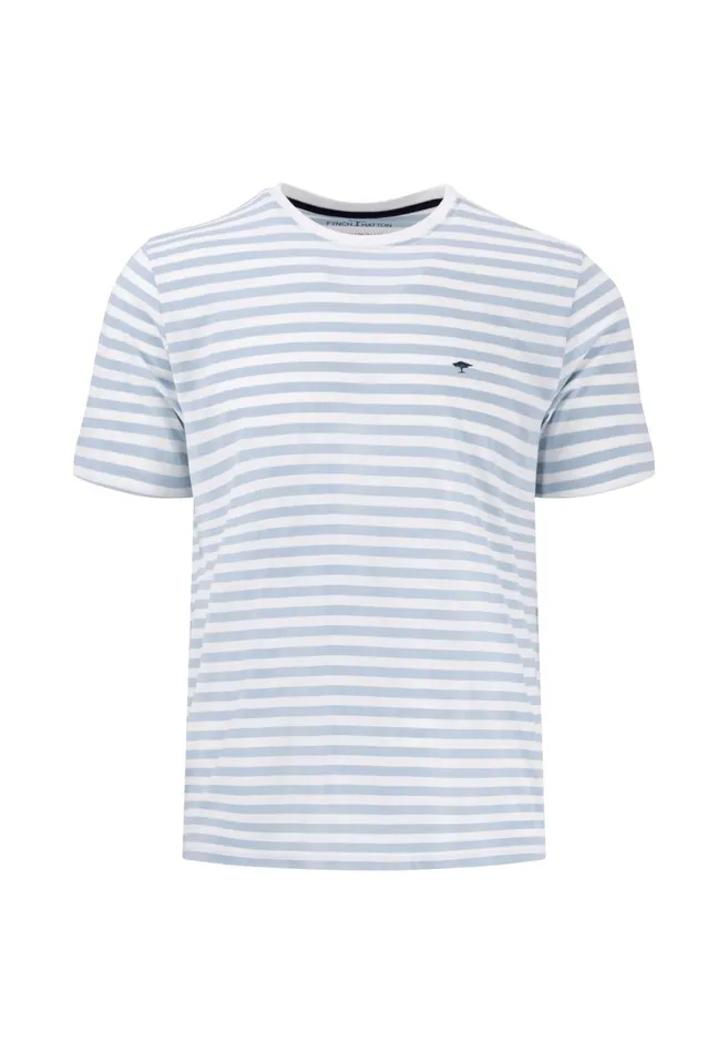 Tshirts Men FYNCHHATTON Tshirt In Strip Look And Logodail Summer Breezenavyturf Green