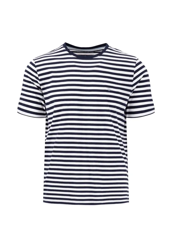 Tshirts Men FYNCHHATTON Tshirt In Strip Look And Logodail Summer Breezenavyturf Green