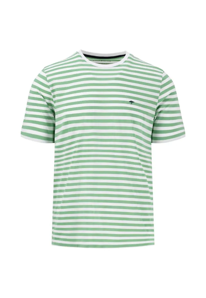 Tshirts Men FYNCHHATTON Tshirt In Strip Look And Logodail Summer Breezenavyturf Green