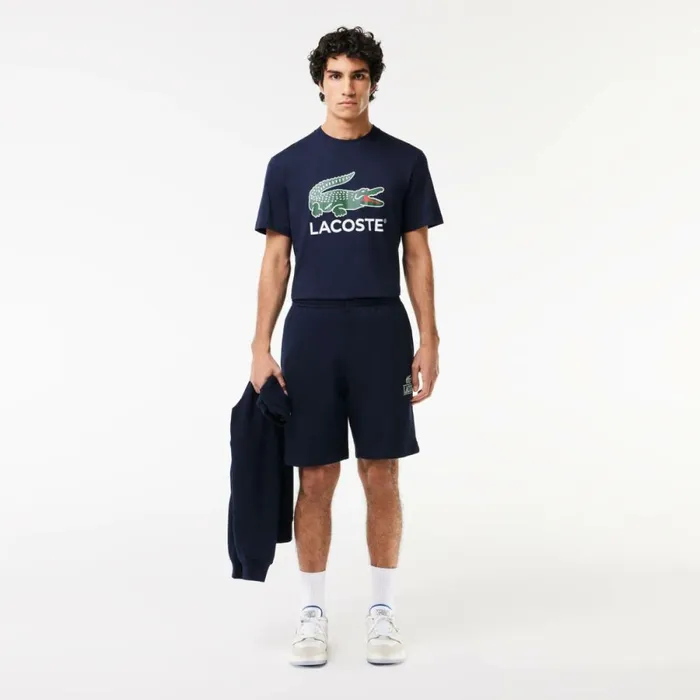 TShirts Men Lacoste Men039s Cotton Jersey Signature Print TShirt Navy Blue 166