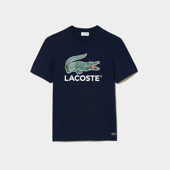 TShirts Men Lacoste Men039s Cotton Jersey Signature Print TShirt Navy Blue 166
