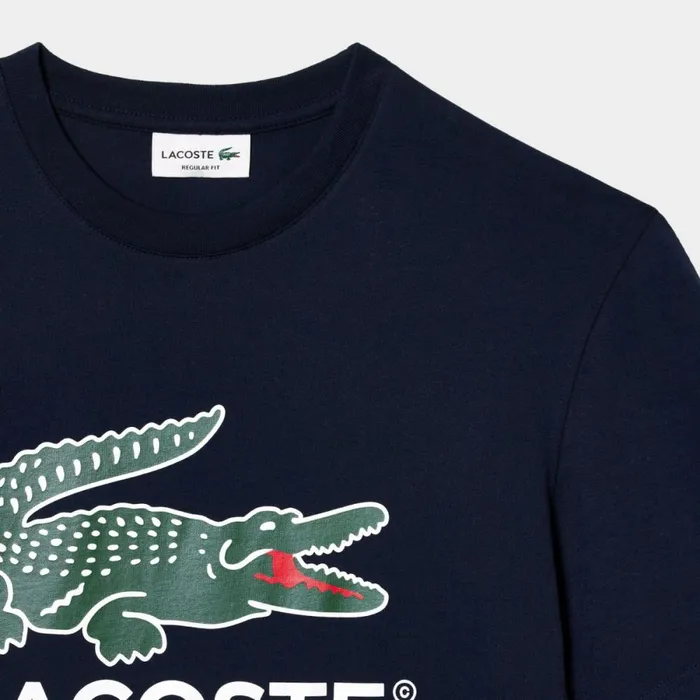 TShirts Men Lacoste Men039s Cotton Jersey Signature Print TShirt Navy Blue 166