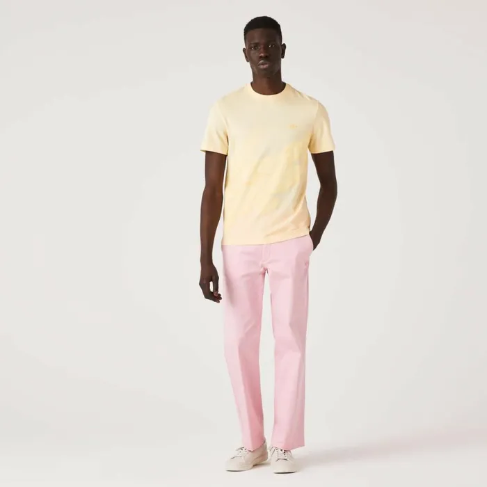 TShirts Men Lacoste Men039s Crocodile Print Crew Neck Stretch Organic Cotton TShirt Yellow Hbz