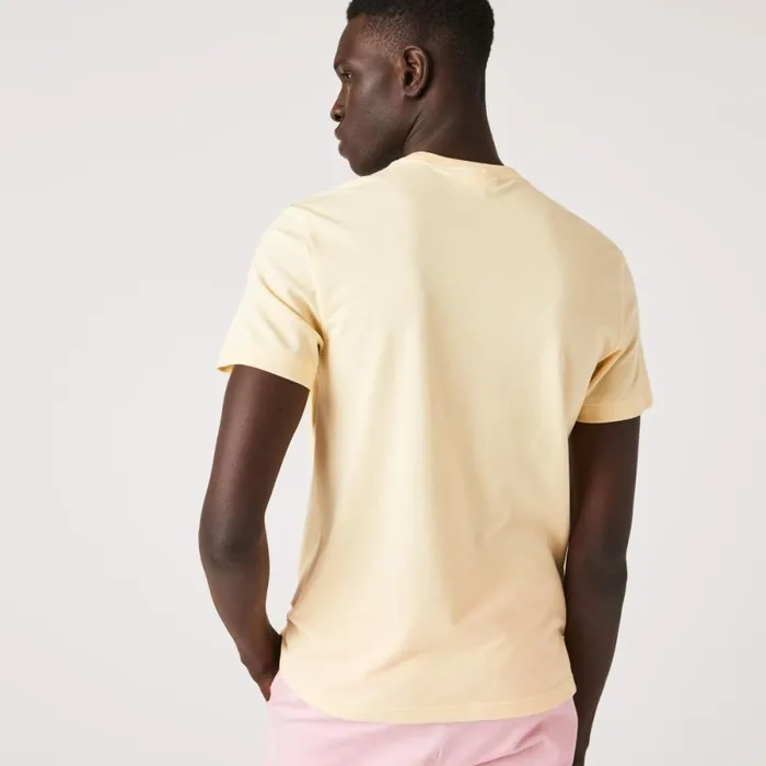 TShirts Men Lacoste Men039s Crocodile Print Crew Neck Stretch Organic Cotton TShirt Yellow Hbz