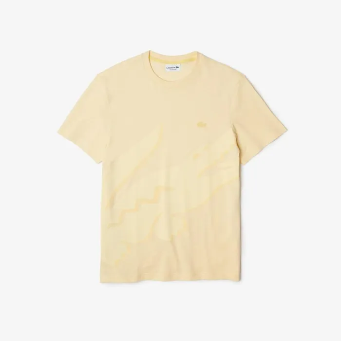 TShirts Men Lacoste Men039s Crocodile Print Crew Neck Stretch Organic Cotton TShirt Yellow Hbz