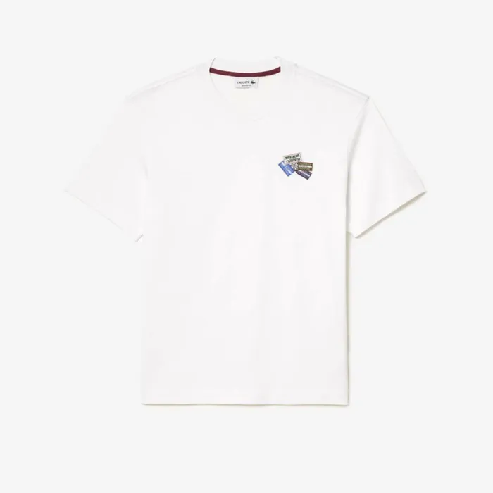 TShirts Men Lacoste Men039s Heavy Cotton Jersey Multi Badge TShirt White 001