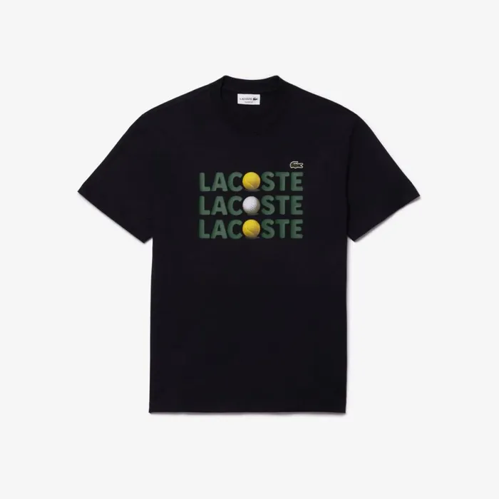 TShirts Men Lacoste Men039s Heavy Cotton Tennis Ball Print TShirt Abysm Blue Hde